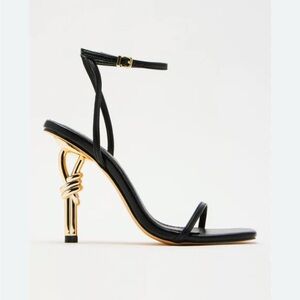 Fashion Nova Ready or Knot Black and Gold Strappy Heels